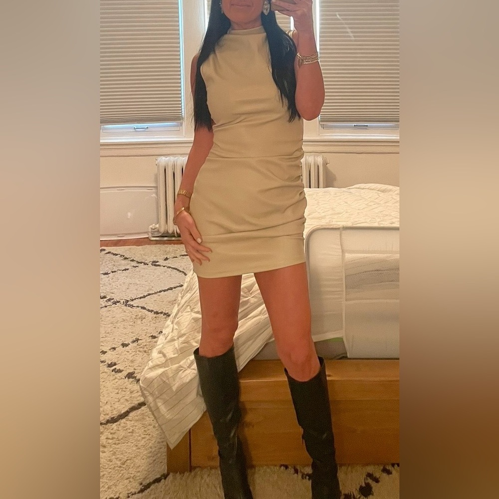 Missguided Beige High-Neck Bodycon Mini Dress